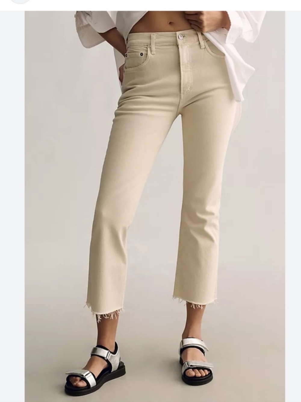 Citizens Of Humanity Isola Crop Jeans in Light Cream with Raw Hem